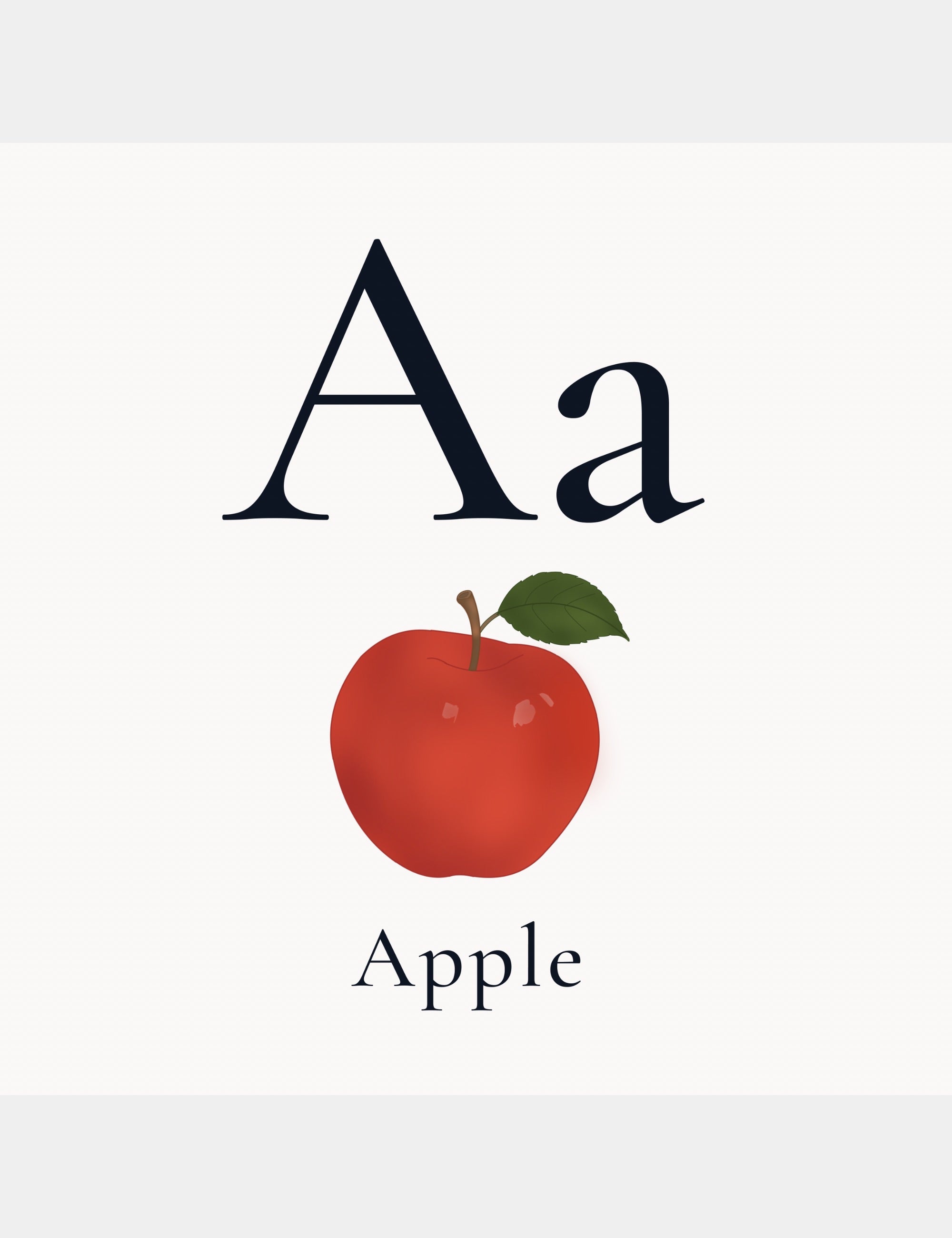 Preview alphabet page from Bella the Sunshine Girl: ABC Book by Casey Huang showing the letter A with a red apple illustration and the word Apple for early learning.