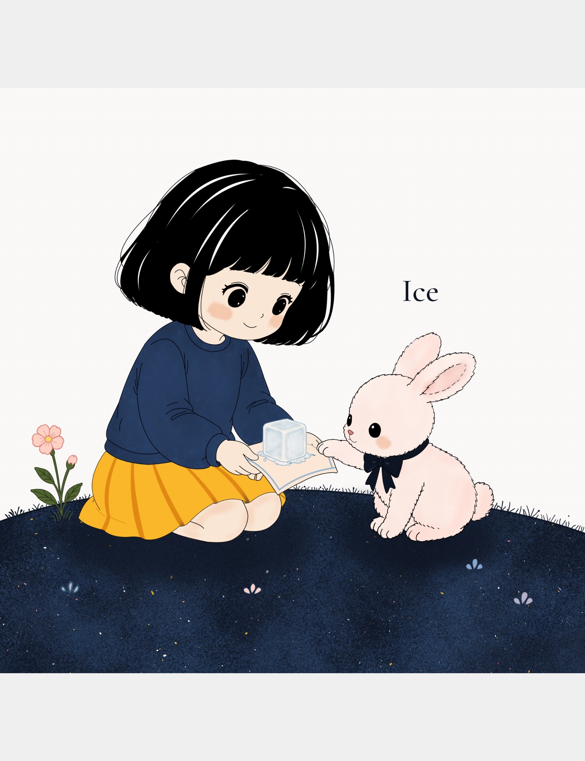 Preview page from Bella the Sunshine Girl: ABC Book by Casey Huang showing Bella and Bun discovering ice together with soft pastel children’s book artwork.