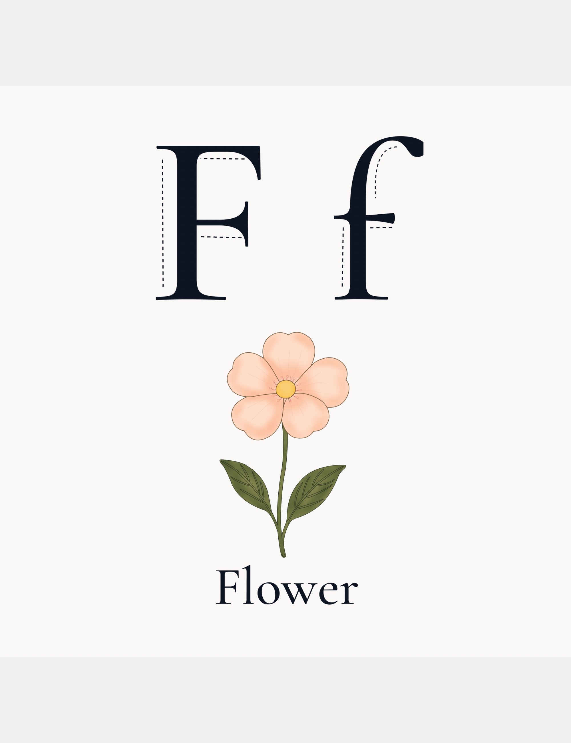 Preview alphabet page from Bella the Sunshine Girl: ABC Book by Casey Huang showing the letter F with a flower illustration and the word Flower for early learning.