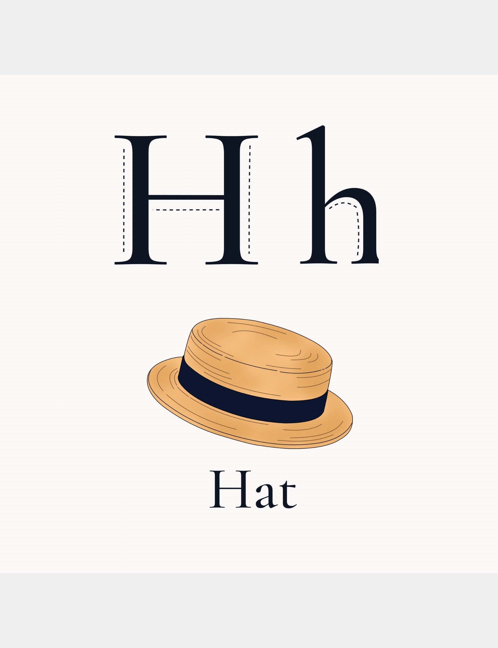 Preview alphabet page from Bella the Sunshine Girl: ABC Book by Casey Huang showing the letter H with a hat illustration and the word Hat for early learning.